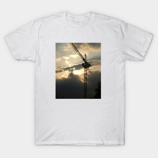 Celestial Serenity: Moon, Clouds, and Crane T-Shirt by HFGJewels